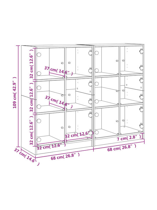 Floor-standing Living Room Display Cabinet made of Particleboard with Glass White 136x37x109cm