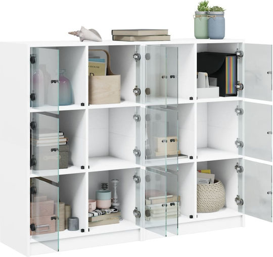 Wohnzimmer-Bodenvitrine aus Spanplatte Weiß Verglast 136x37x109cm