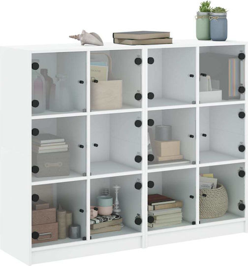 Wohnzimmer-Bodenvitrine aus Spanplatte Weiß Verglast 136x37x109cm