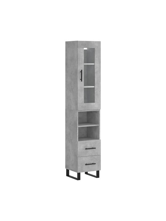 pardoseală Vitrină pentru Sufragerie din Lemn & Metal cu Geam Gri 34.5x34x180cm