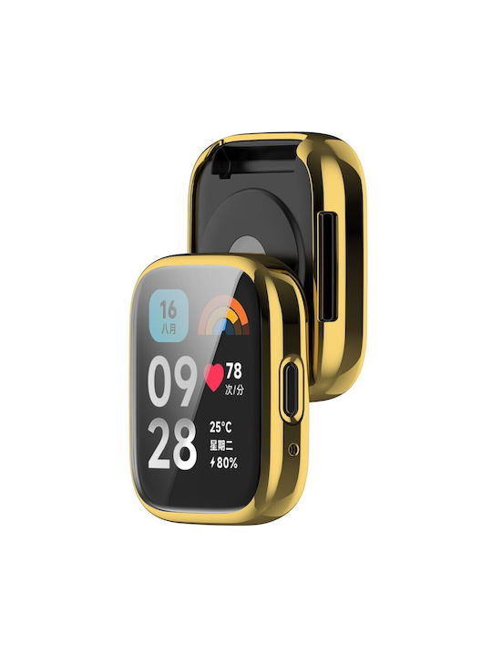 Пластмасов Калъф със Стъкло в Златист цвят за Redmi Watch 3 Active - Часовник Redmi Watch 3 Active