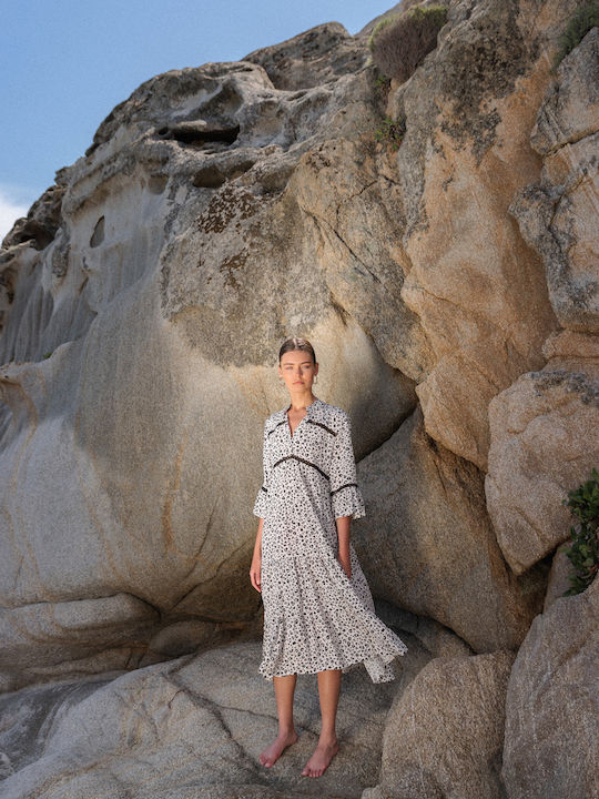 Pink Label Γυναικείο Μακρύ Φόρεμα Παραλίας Offwhite Leo