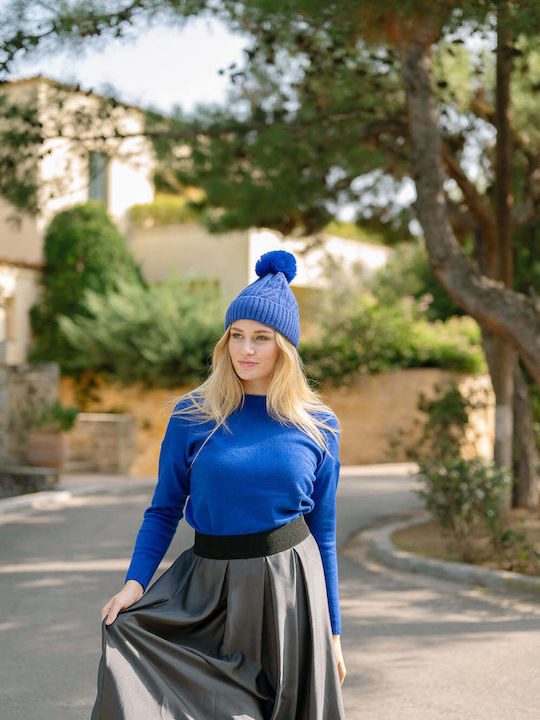 Pom Pom Beanie Unisex Beanie Gestrickt in Blau Farbe