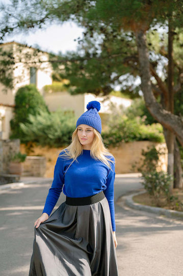 Pom Pom Beanie Unisex Beanie Gestrickt in Blau Farbe