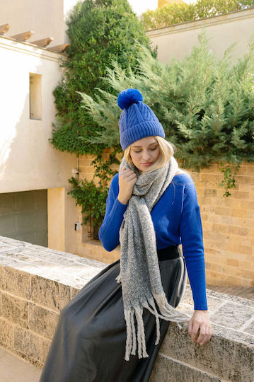 Pom Pom Beanie Unisex Beanie Gestrickt in Blau Farbe