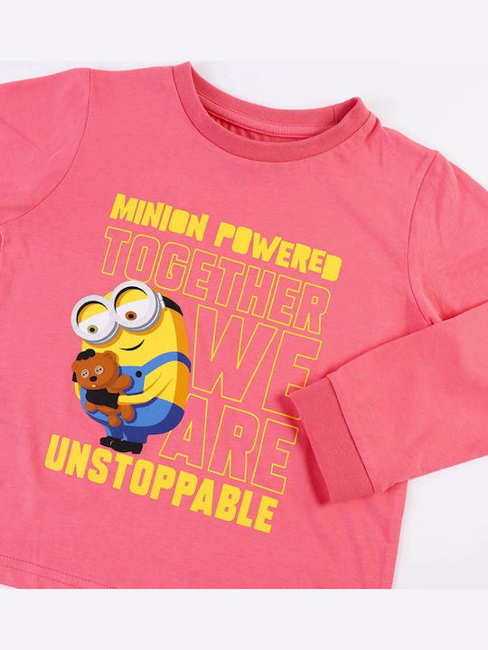 Minions Παιδική Πιτζάμα Χειμωνιάτικη Ροζ/Γκρι