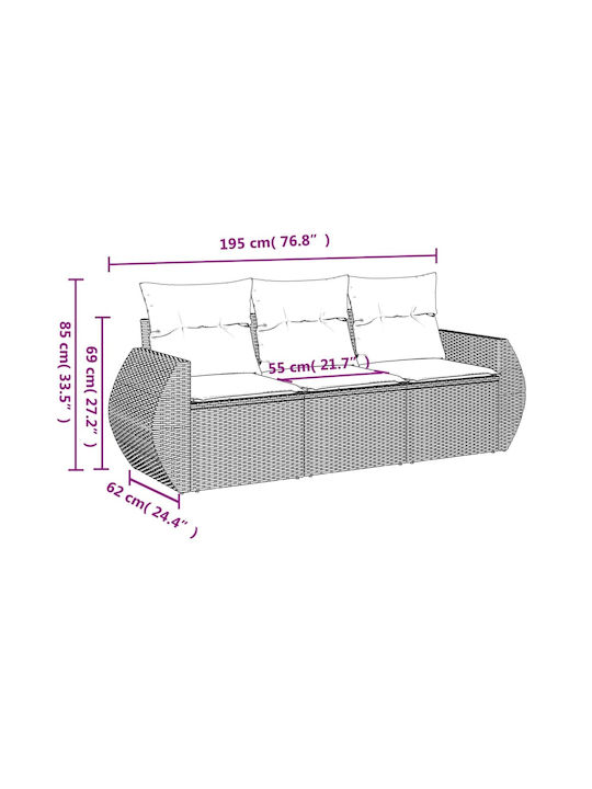 vidaXL Tree-Seater Outdoor Sofa Rattan with Cushions 55x55x69cm