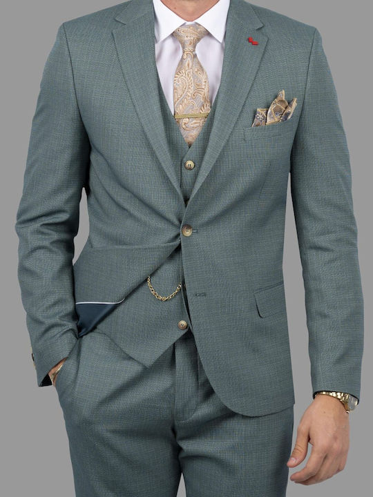 Dezign Men's Suit with Vest Green