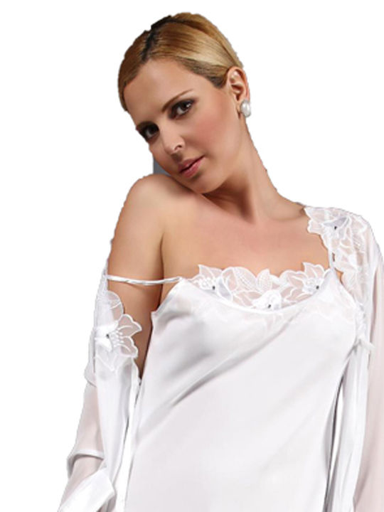 Mille Notti Winter Bridal Women's Satin Robe with Nightdress White