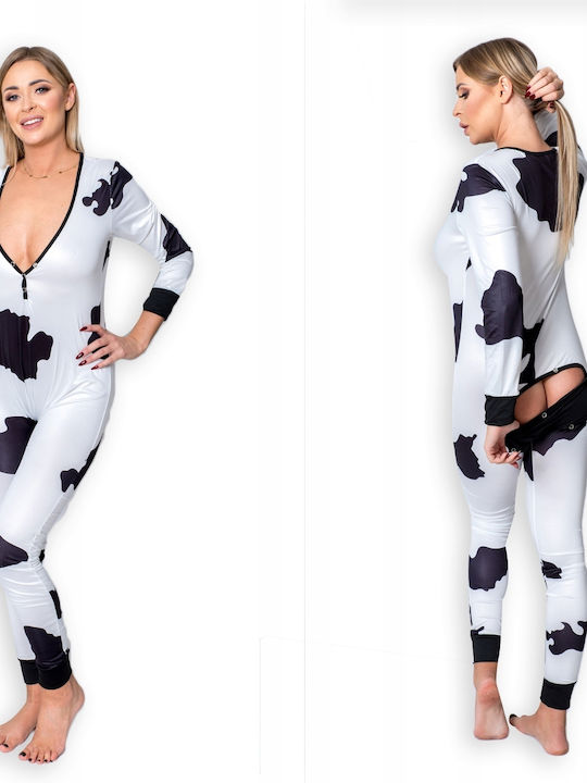 Winter Damen Einteiliger Pyjama Weiß
