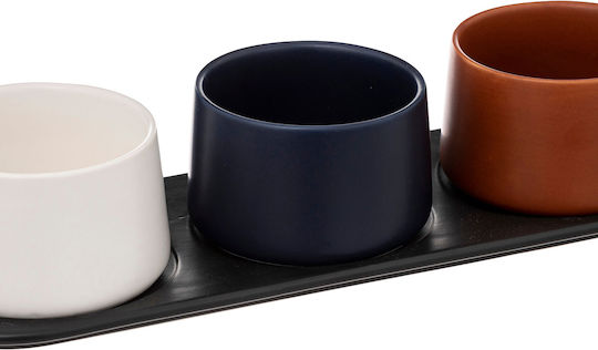 Secret de Gourmet Ceramic Dessert Divided Serving Plate with 3 Slots Black Ø6.5cmxY10.5cm 7x31x10.5cm 4pcs