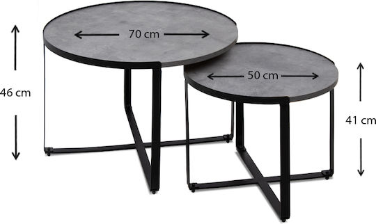 Rundes Zigon Set Davis Holz Grau Zement 2Stücke M70xB69xH46cm