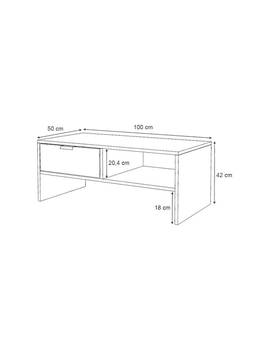 Rectangular Central Coffee Table Galaxy Wooden White L100xW50xH42cm