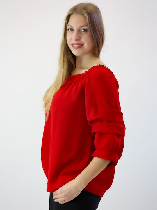 Giorgia Red Spanish Blouse with Buttoned Sleeves UNI