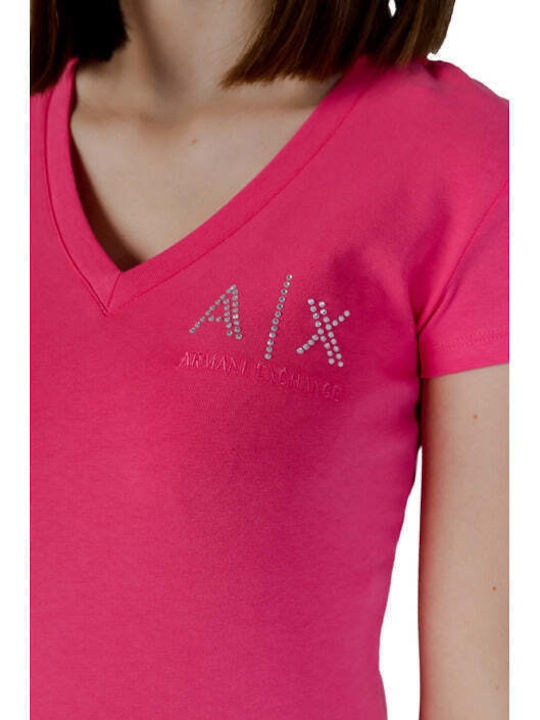 Armani Exchange Damen T-shirt mit V-Ausschnitt Fuchsie
