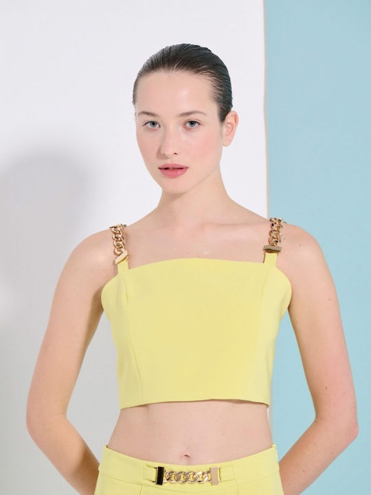 Matis Fashion Damen Sommerliches Crop Top mit Trägern & Reißverschluss Grün