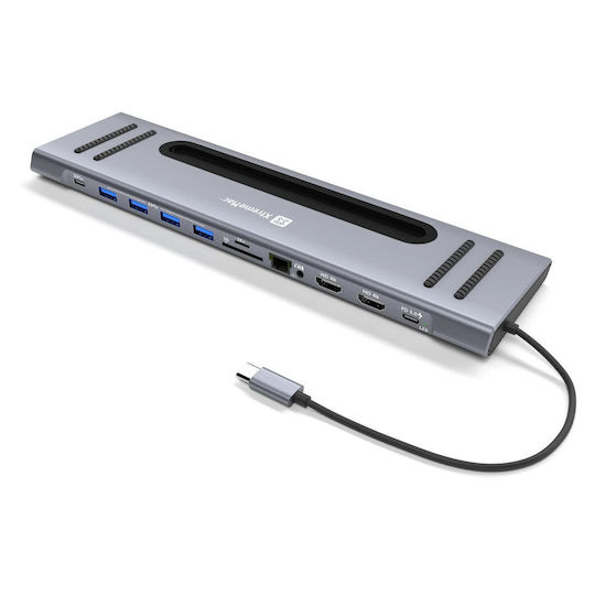 XtremeMac ΧWΗ-CDΗ-13 USB-C Docking Station with HDMI 4K PD Ethernet and Support for 2 Monitors Gray