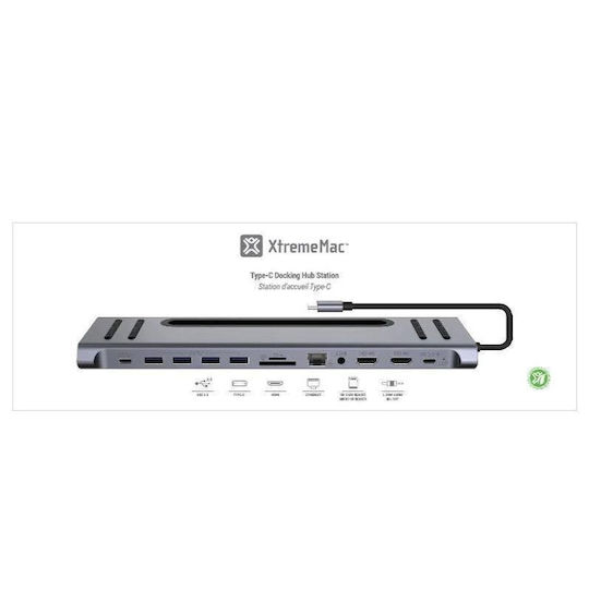 XtremeMac XWH-CDΗ-13 USB-C Docking Station με HDMI 4K PD Ethernet και σύνδεση 2 Οθονών Γκρι