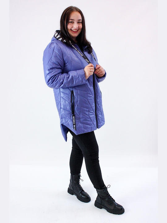 Brak Women's Short Puffer Jacket for Winter with Hood Alaska Blue