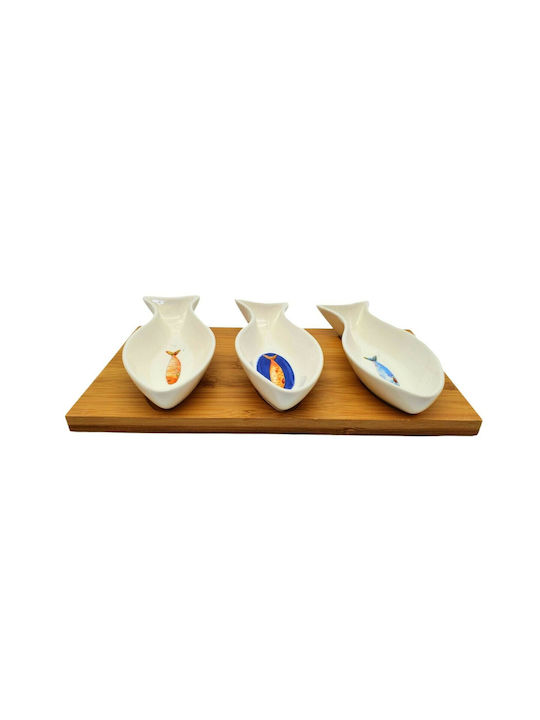 Marva Porcelain Dessert Divided Serving Tray with 3 Slots Hors d'oeuvre dish 3 Positions Bord De Mer White 13x25cm