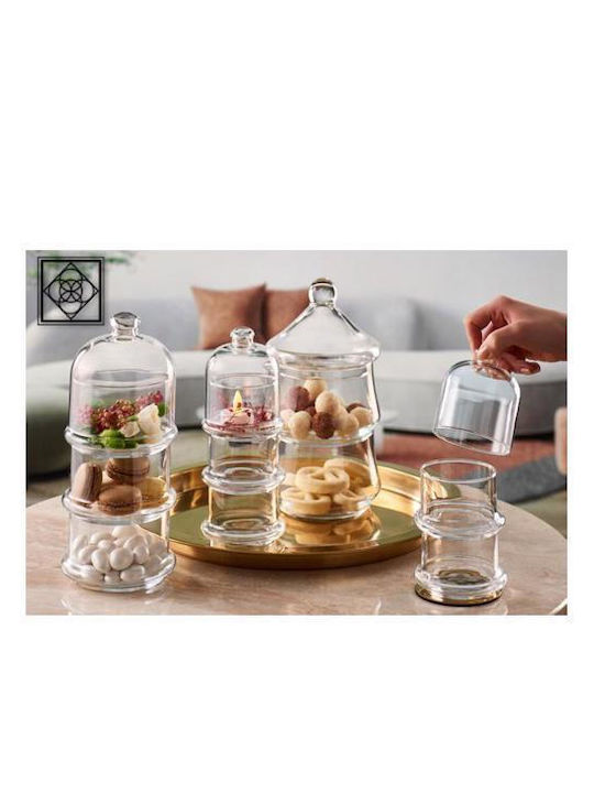 Espiel Glass Dessert Divided Serving Plate with 2 Slots Patisserie Transparent Ø13cmxY26.1cm 11.5x11.5x26.1cm