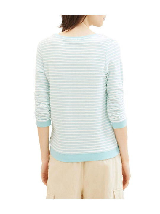Tom Tailor Women's Summer Blouse with 3/4 Sleeve Striped Green