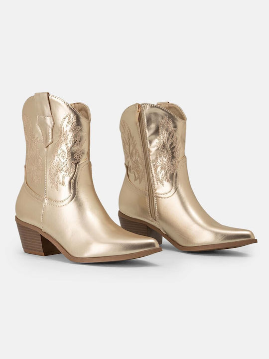Bozikis Women's Cowboy Boots with Medium Heel Gold