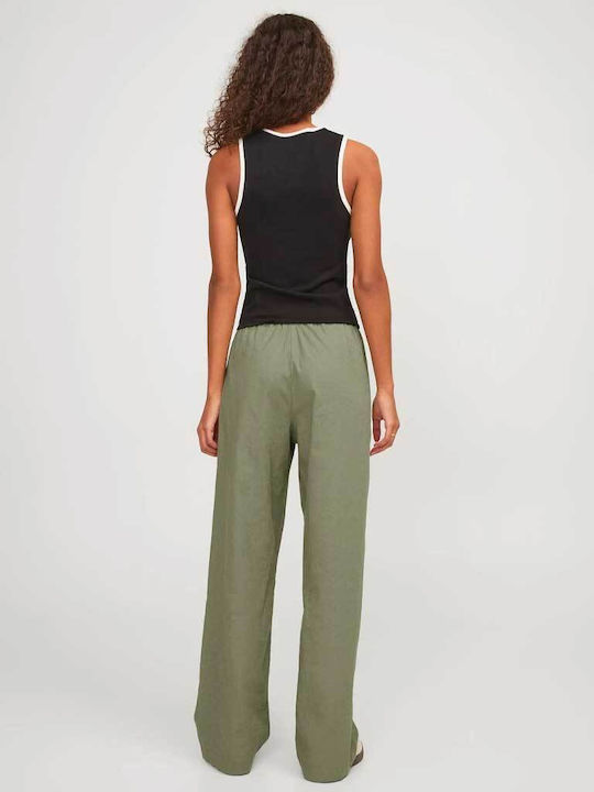 Jack & Jones Women's High Waist Fabric Trousers in Relaxed Fit Green