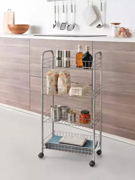 Metaltex Ascona Kitchen Trolley Metallic 4 Tiers Gray 41x26x86cm