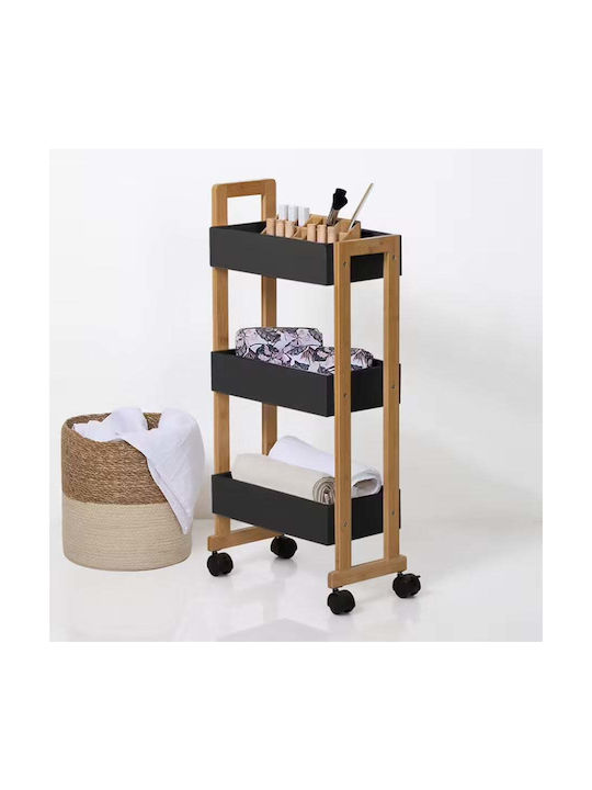 5Five Τρόλεϊ Κουζίνας Ξύλινο 3 Θέσεων Μαύρο 41x20x80cm