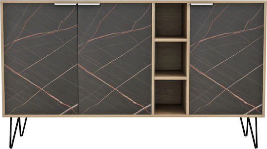 Sideboard Carbon Holz Schwarz - Schwarz Marmor 142x40x83cm