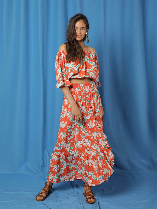 Set with Maxi Skirt Floral Orange