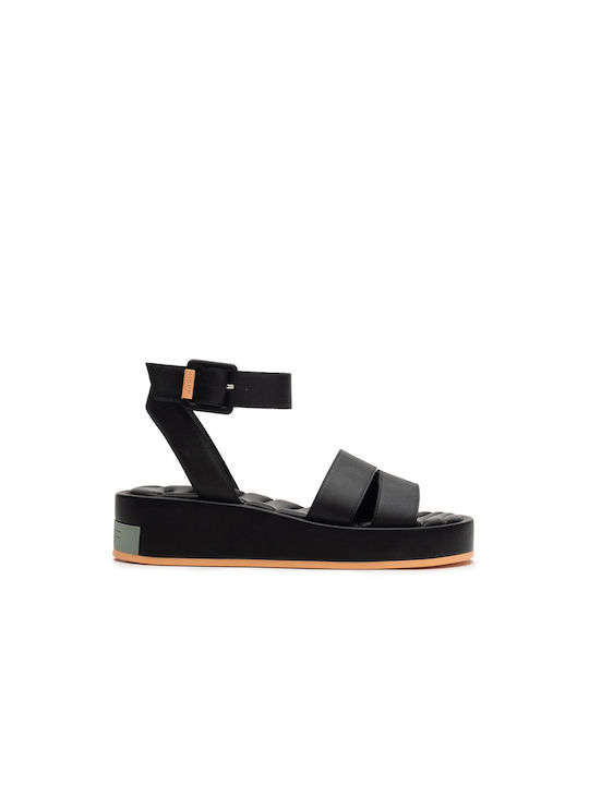 Hoff Leather Women's Flat Sandals in Black Color