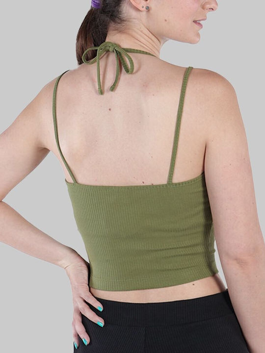 Puma Classics Damen Sommer Crop Top Baumwolle mit Trägern Khaki