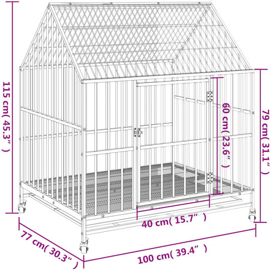 vidaXL Dog Wire Cage Black 100x77x117cm