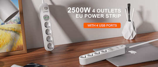 Ldnio Power Strip with Surge Protection 4 Positions with 4 USB-A, Switch and Cable 2m