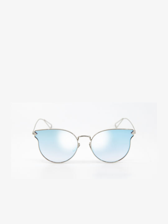 Monte Como Women's Sunglasses with Silver Metal Frame and Light Blue Gradient Mirror Lens S1884 C58