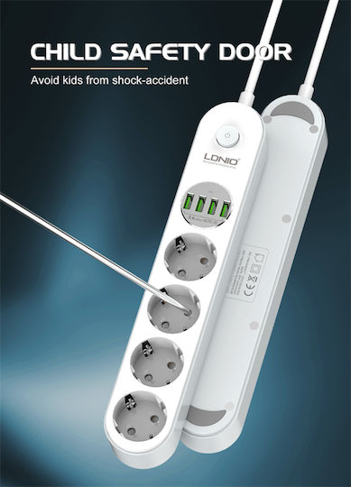 Ldnio Power Strip with Surge Protection 4 Positions with 4 USB-A, Switch and Cable 2m