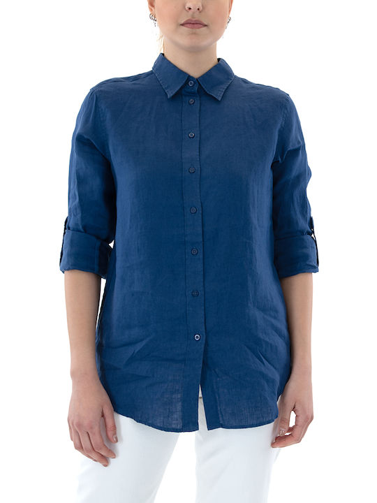 Ralph Lauren Women's Linen Long Sleeve Shirt Blue