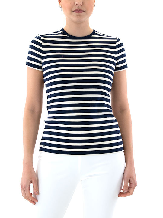 Ralph Lauren Women's T-shirt Striped Ecru- Blue