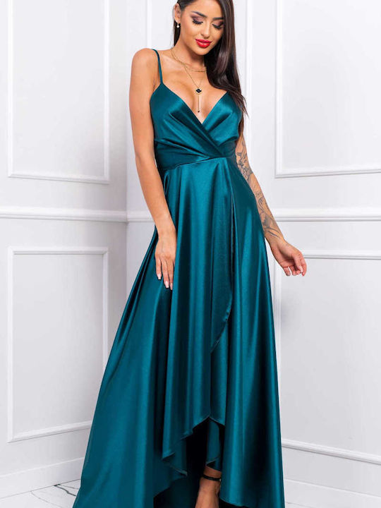 Brak Maxi Dress for Wedding / Baptism Satin Dark green