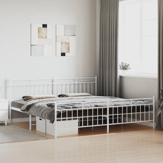 Метално Легло King Size Бяло с Дъски за Матрак 193x203см