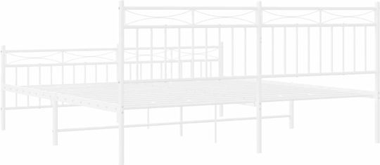 Легло Кингсайз Метално Бял с Ламели за Матрак 183x213см