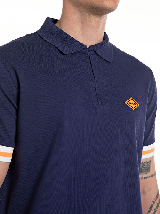 Replay Bluza Bărbătească cu Mânecă Scurtă Polo BLUE