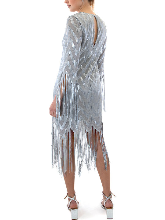 Rochie Midi De Seara Cu Plasă Argintie (argintie)