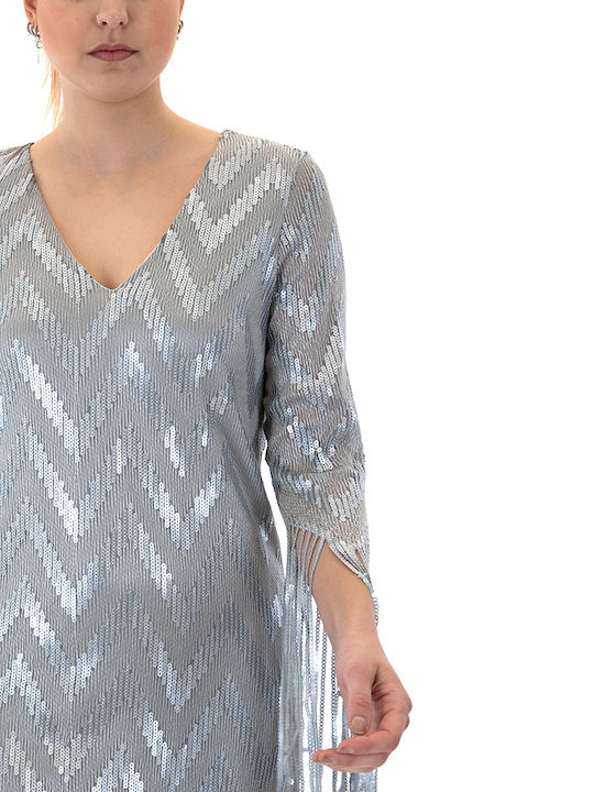 Rochie Midi De Seara Cu Plasă Argintie (argintie)
