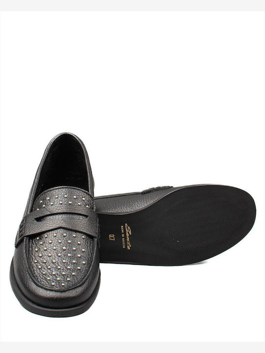 Leather Women's Loafers in Black Color