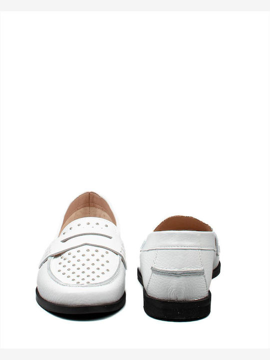 Leather Women's Loafers in White Color
