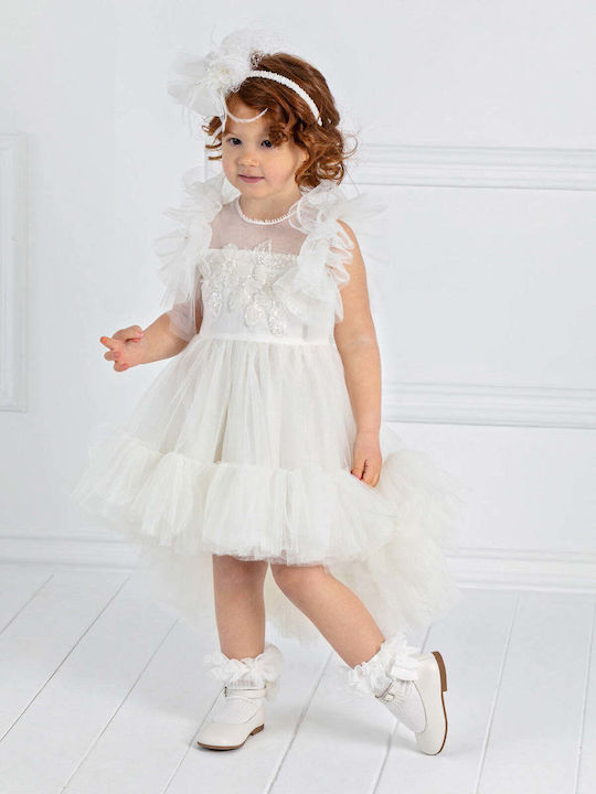 Designer's Cat White Baptism Dress made of Tulle