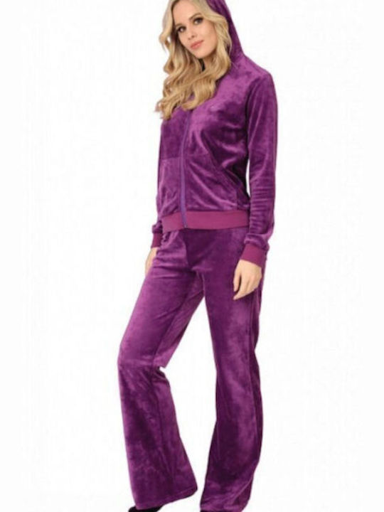 Tres Chic Pantaloni de trening pentru femei cu cauciuc Violet Catifea